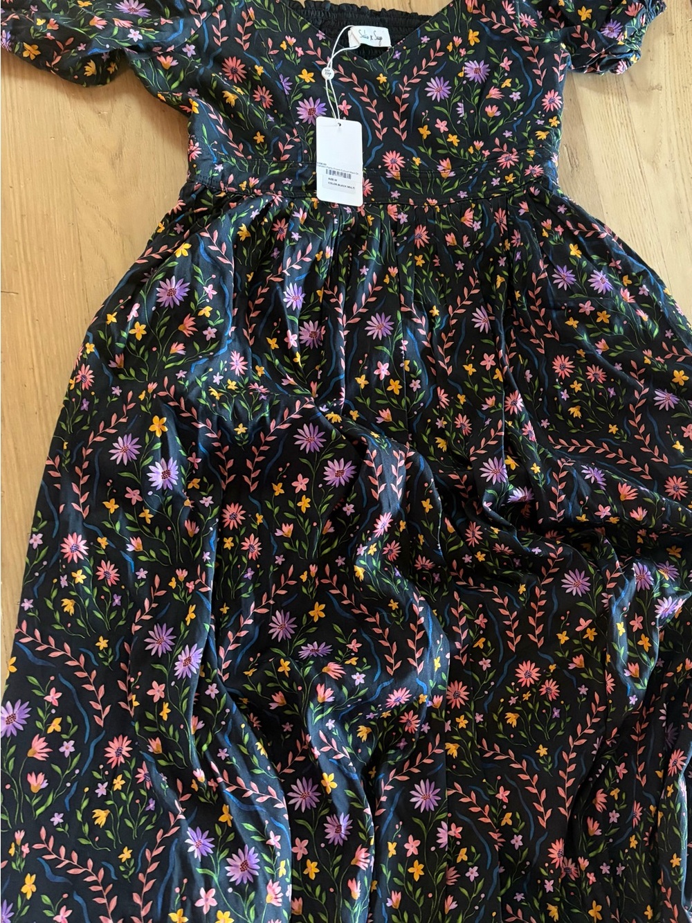 Sadie & Sage Black Floral Smocked Waist Women’s Dress
